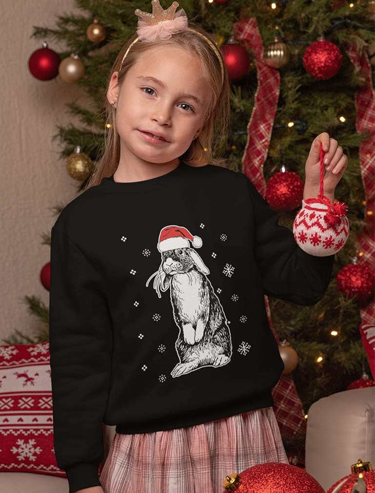 Tstars Bunny Rabbit Santa Hat Ugly Christmas Sweater Cute Toddler Kids Sweatshirt