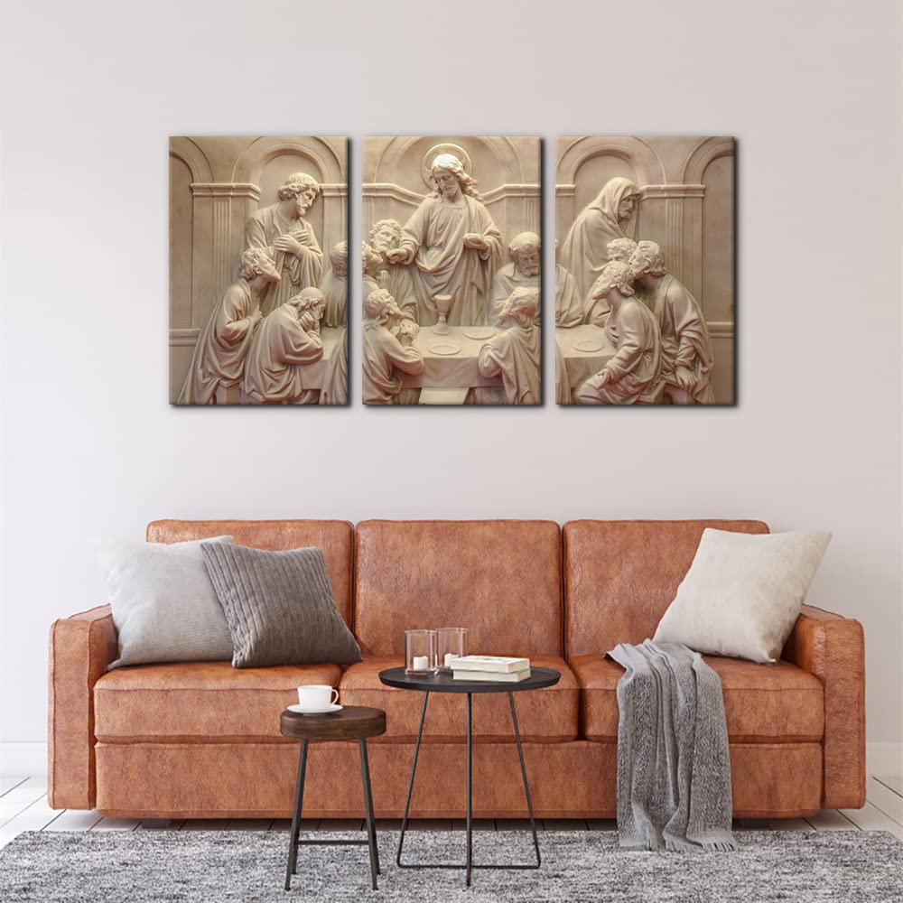 3 Pieces Canvas Wall Art Picture The Last Supper Sculpture Style Paintings on Canvas 12 Apostles Modern Artwork for Home Decor Framed Gallery-wrapped Stretched Ready to Hang - 16"x24"x3 Panels