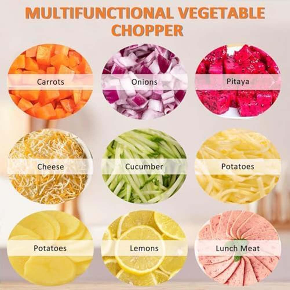 Tritatutto 3 in 1 multifunzione, grande capacità di alimentazione, facile da pulire, lame sostituibili per triturare, tagliare a cubetti e affettare