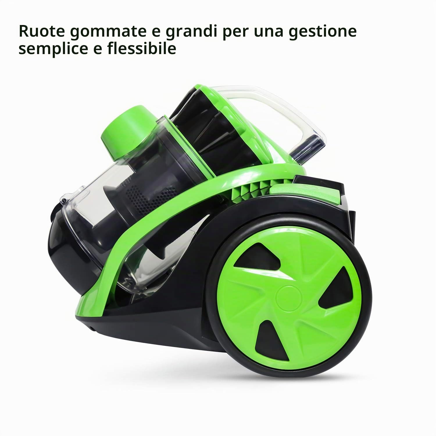Herrselsam Aspirapolvere senza sacchetto, aspirapolvere silenzioso, forte potenza di aspirazione, aspirapolvere con 3 ventose, bocchetta per pavimento, cavo lungo, filtro igienico per parquet,