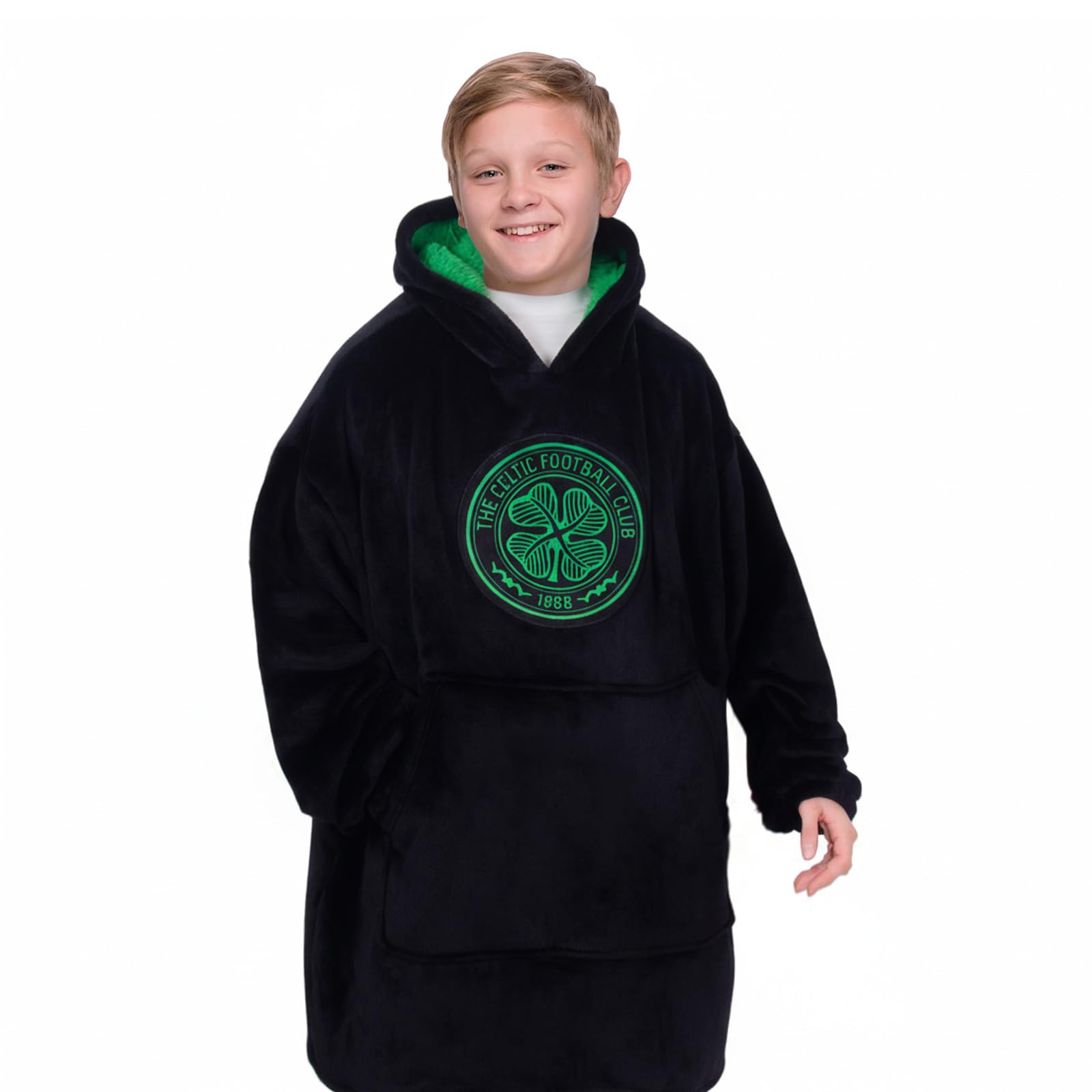 Celtic FC Boy's Oversized Hoodie Blanket - Black - 10-14 Years