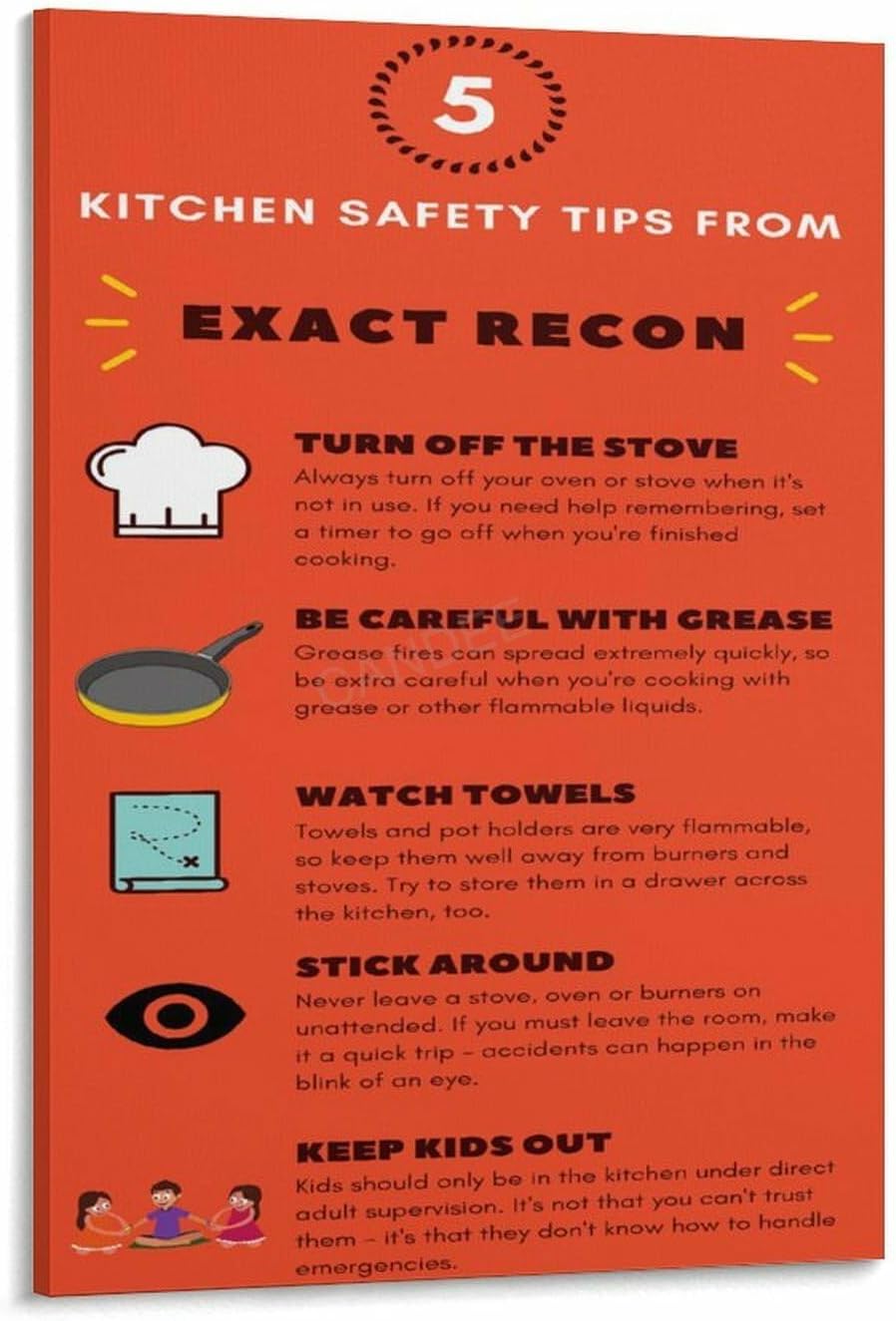 Educational Posters Cooking Safety Chart Fire Prevention Infographic (4) Canvas Painting Wall Art Poster for Bedroom Living Room Decor 24x36inch(60x90cm) Frame-style