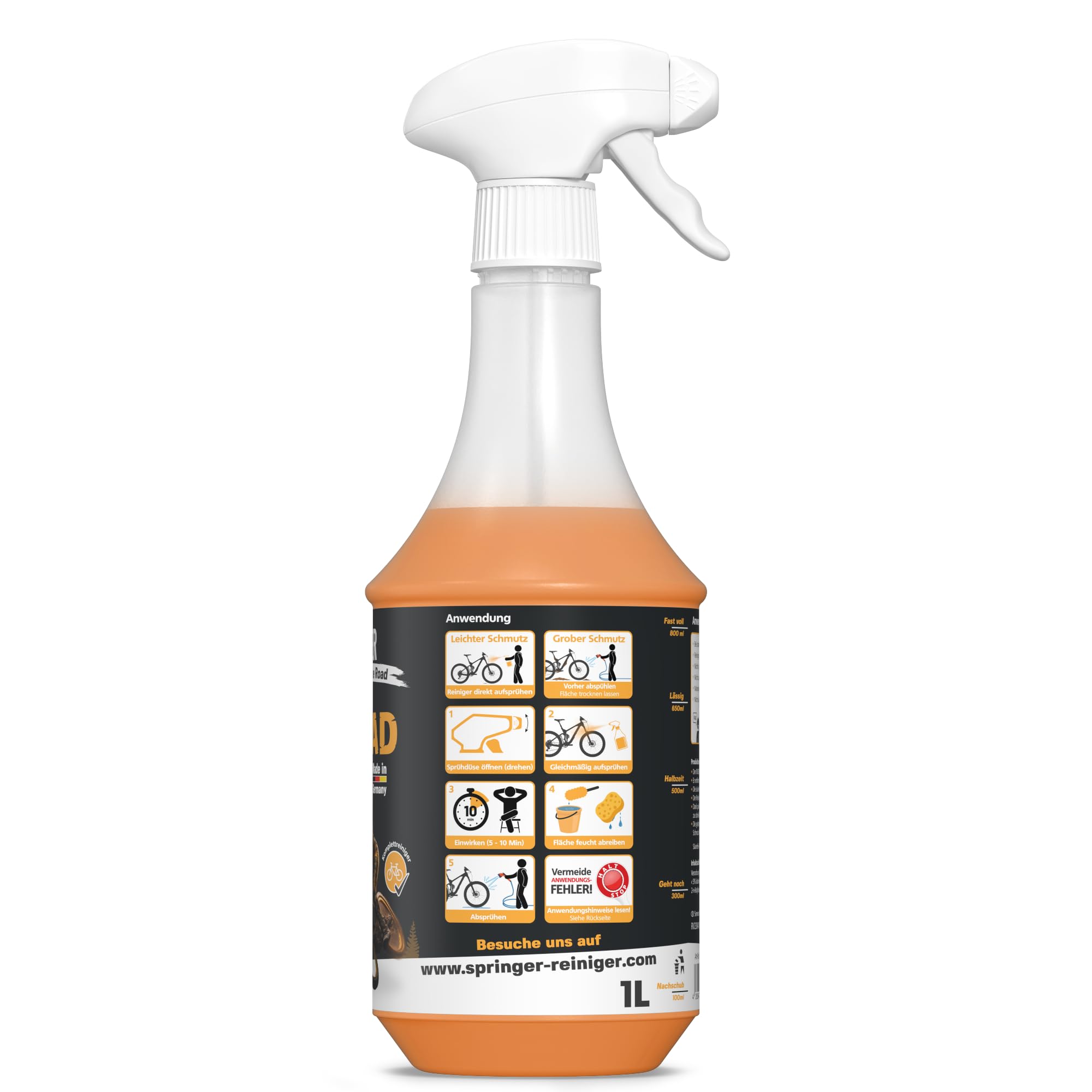 SPRINGER RX3000 – Detergente per bicicletta da 5 l – Detergente per bicicletta senza acidi & delicato sui materiali – Spray completo con formula gel ben adesiva – Cura ottimale della bicicletta di
