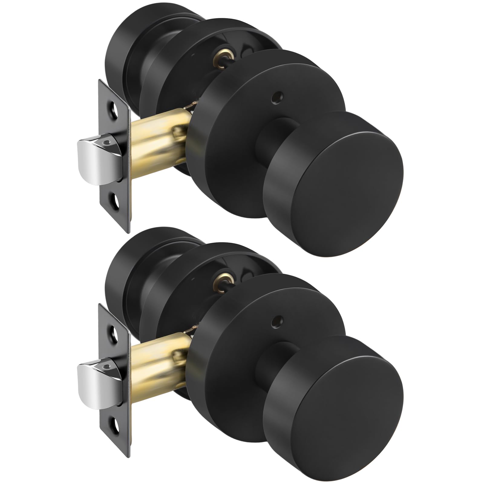 Goldenwarm Black Door Knobs Interior Privacy, Zinc Alloy Keyless Matte Black Door Knobs for Bedroom Bathroom, Heavy Duty Interior Door Knob - Adjustable &amp; Reversible (2 Pack)
