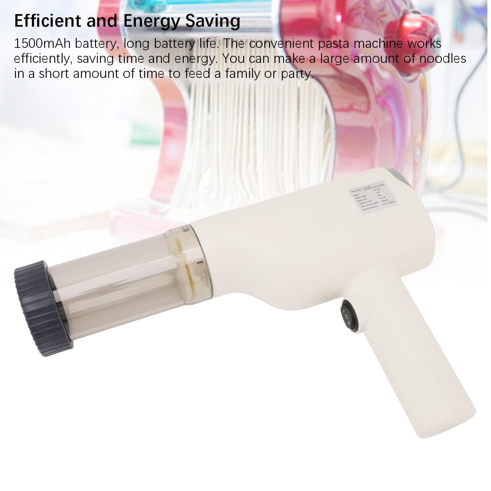 Zunate Máquina para Hacer Pasta Eléctrica Inalámbrica, Máquina de Pasta de Mano con 6 Discos para Moldear Fideos, para Hacer Fideos Portátil Recargable por USB para Espaguetis Caseros, Ramen y