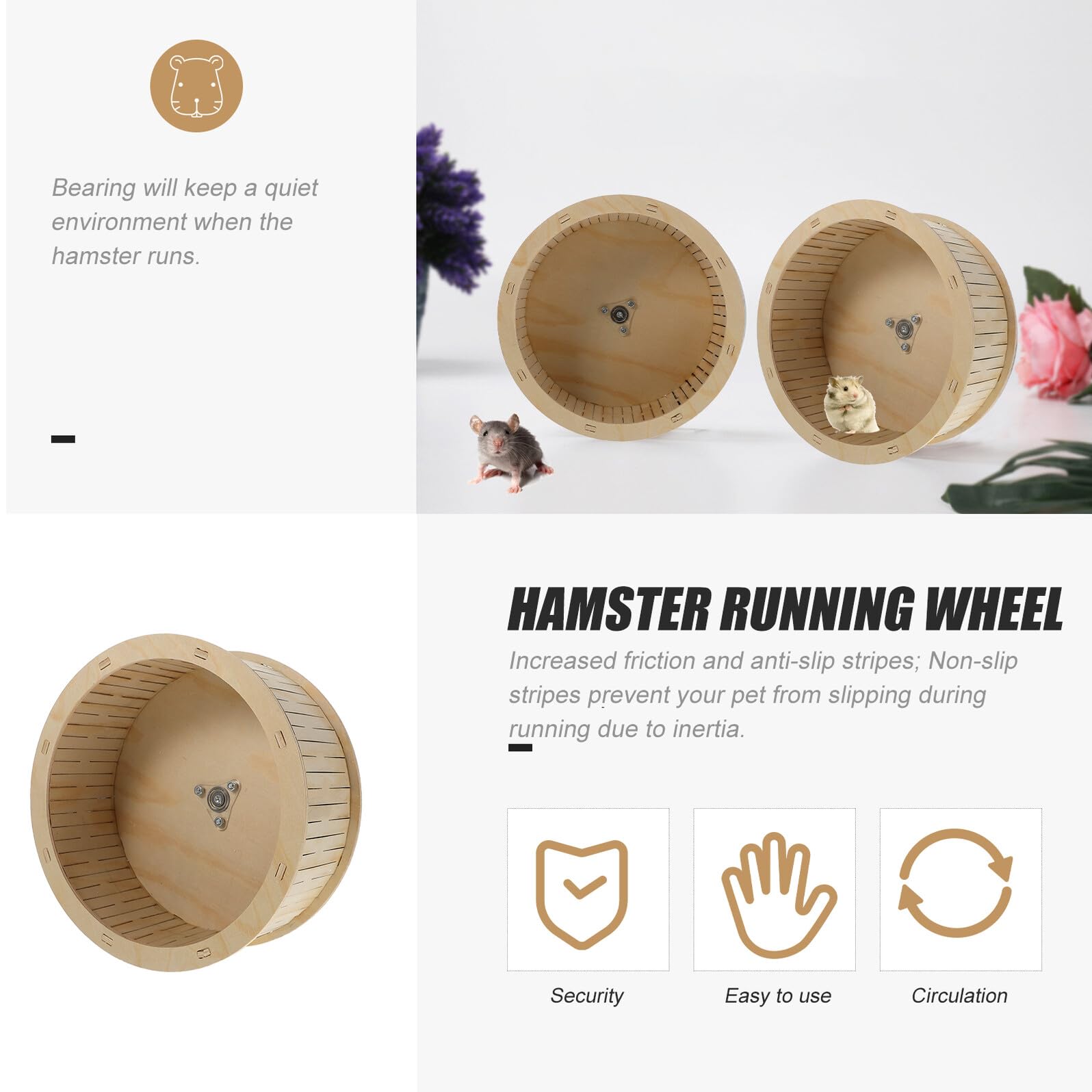 Roue d'exercice en Bois pour Hamster, Jouet Silencieux à Roulement Muet, 22cm, pour Cage de Petits Animaux Style Aléatoire