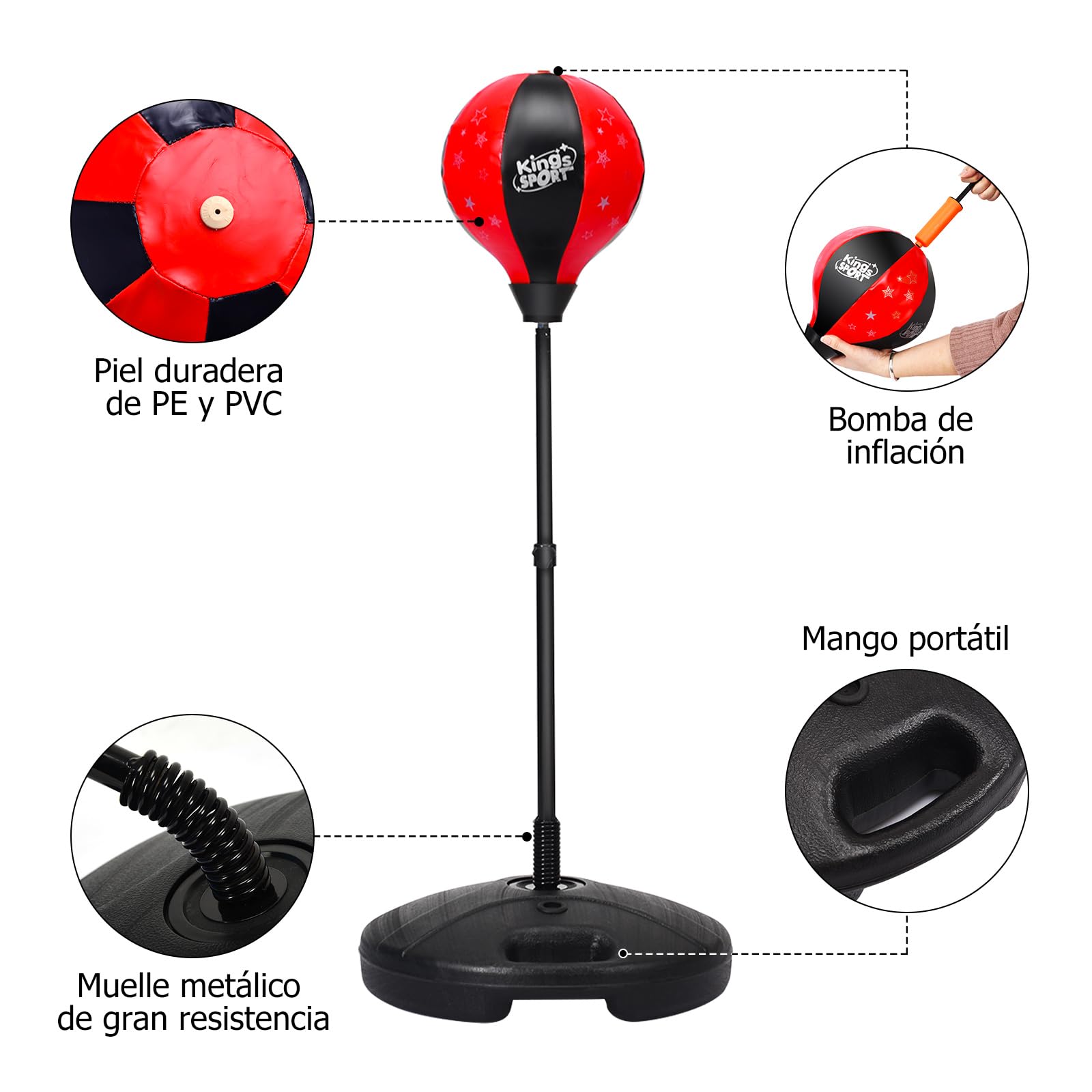 GOPLUS Saco de Boxeo con Altura Ajustable 81-123,5 cm, Juego de Boxeo con Guantes de Boxeo, Bomba y Base Rellenable, Set de Boxeo para Niños 3 Años+, Adolescentes (Rojo)