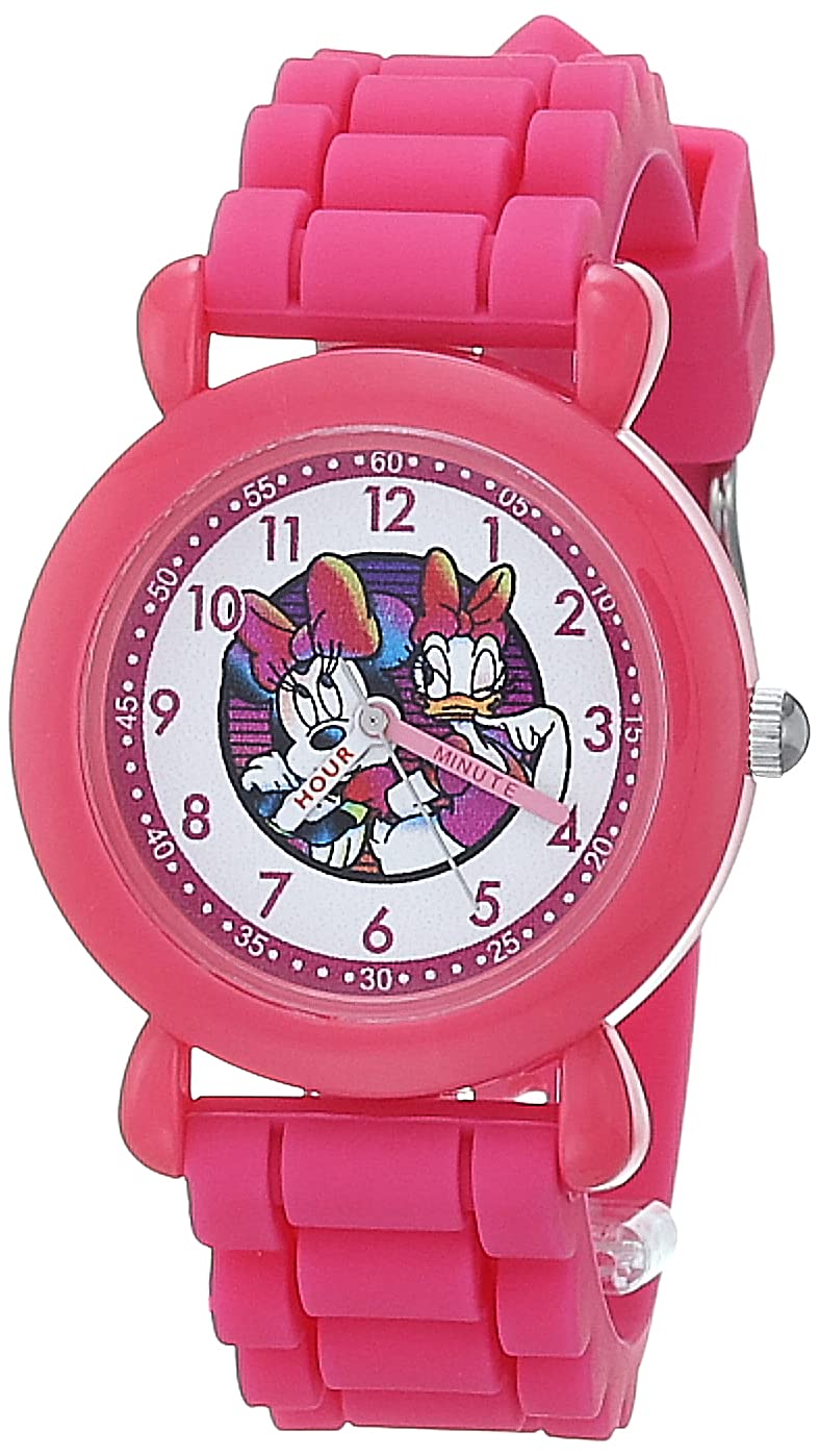 Reloj Minnie Mouse Disney infantil con correa de plástico suave y bisel rosa a color 7