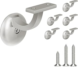 HOMOTEK 6 Pack Railing Stair Handrail Brackets for Handrail Indoor, 3" Hand Rail Brackets for Stair Railing with Screws, Stair Support for Home Buildings, Stairways Handrail, Aluminum, Satin Nickel