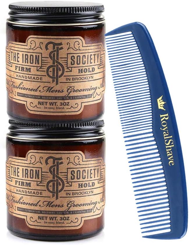 The Iron Society Firm Hold Pomade - 2 Pack Pomades + RoyalShave Unbreakable Comb Set!