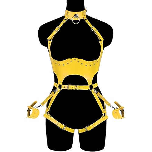 FOTN Women Punk PU Leather Body Waist Belt Bodysuit Bondage Body Harness Belt Sexy Lingerie Leg Garter BT1 - Yellow