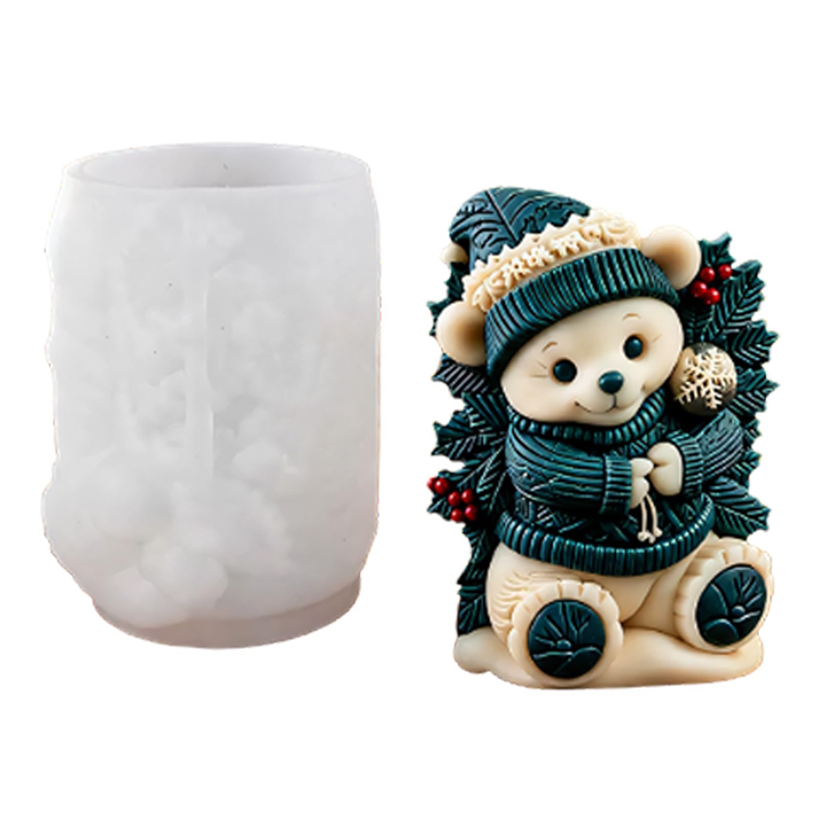 SHINLHUA Detailed Christmas Bear Wax Mold, Silicone 3D Form, Holiday Decor Tool, Winter Project Shape for Seasonal Creations Holiday Wax Form Festive Bear Shaping Tool Winter Project