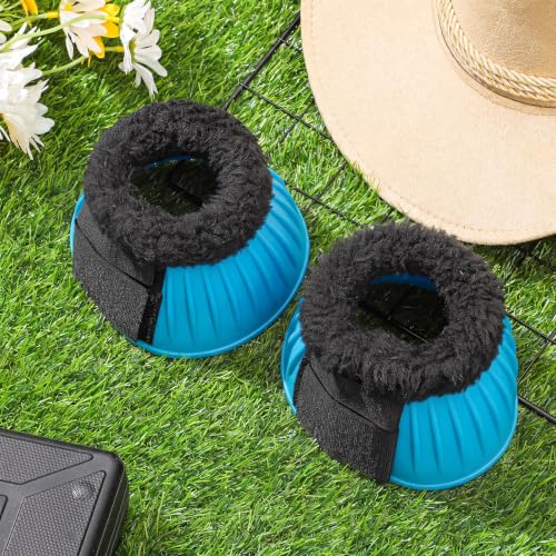 Image of Abbylike 1 Pair Fleece Horse Bell Boots Protect Against Hoof Impact Trauma, Rubber Bell Boots Horse Care for Turnout No Rub Design Comfort Quick Wrap Hook and Loop
