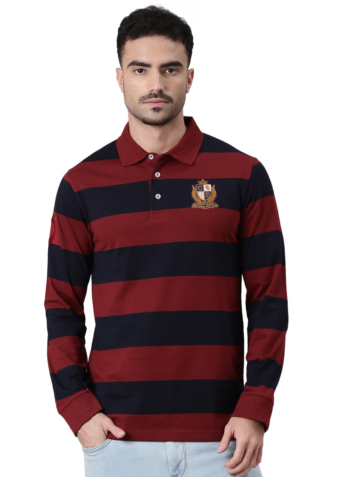 classic polo Men's Full Sleeve Maroon/Black Polo Neck Slim Fit Colorblock Cotton T-Shirt-picture-45