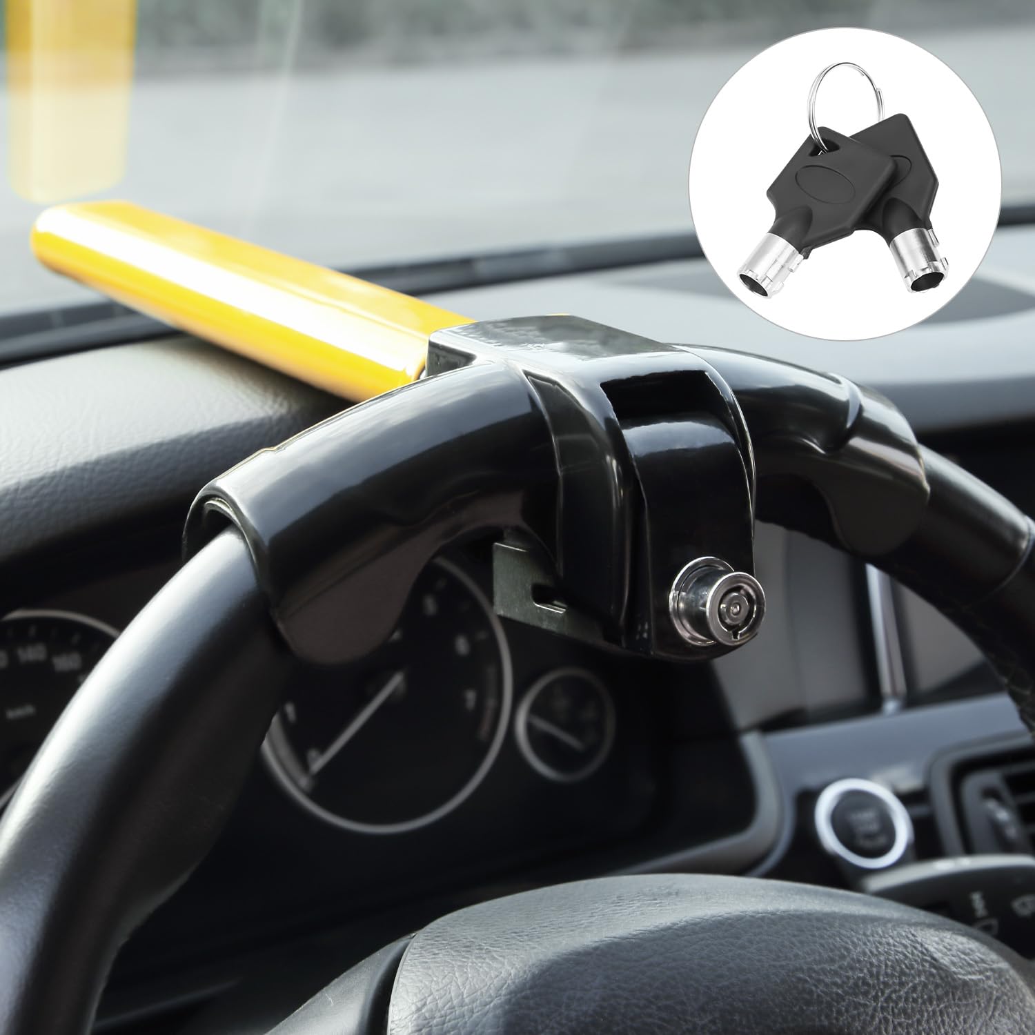 Antivol de Voiture Volant Sécurité Car Steering Wheel T-Lock avec 2 Clés, pour Ouverture Inférieure à 4cm