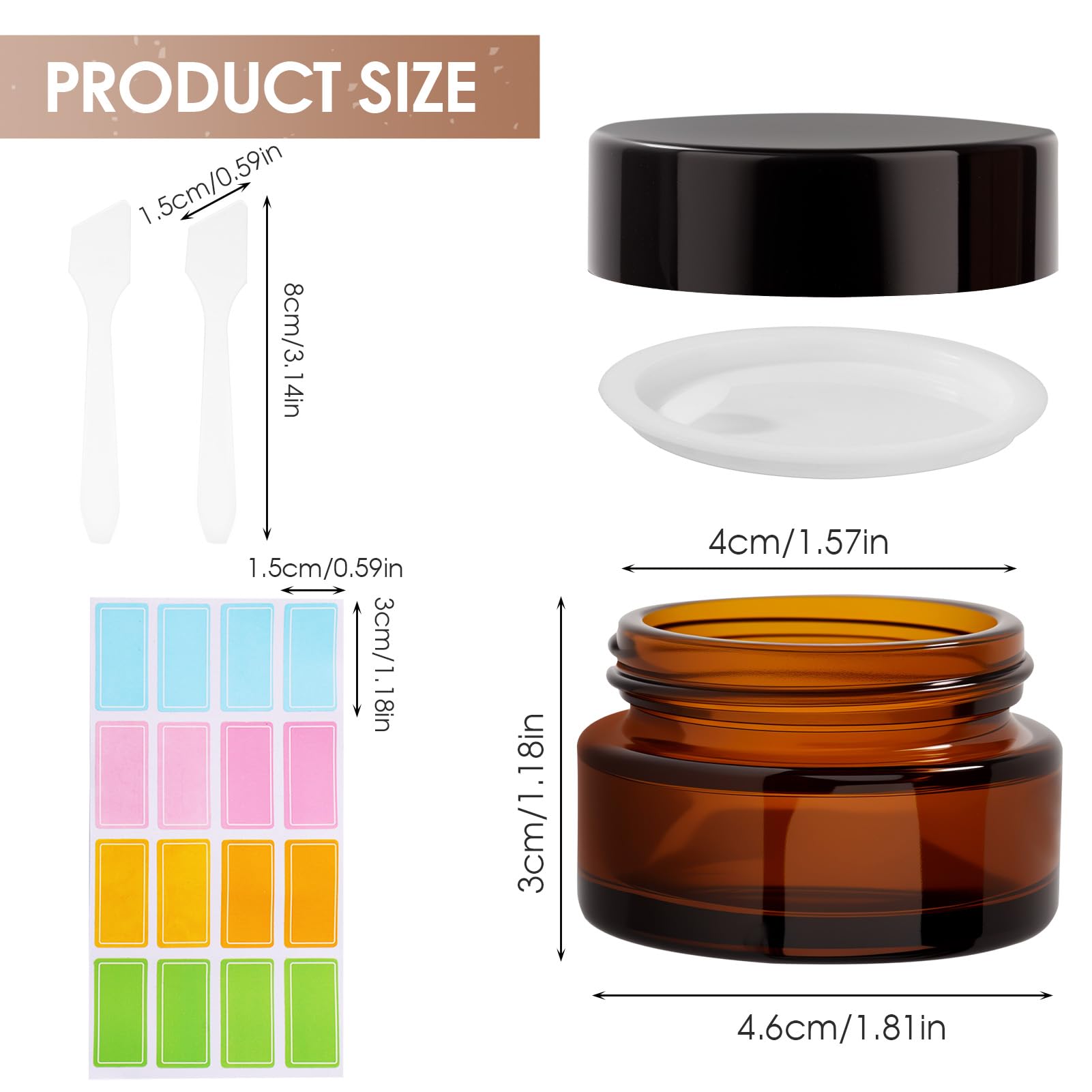 Ámbar Tarros Cosmeticos 20ml, Tarros de Crema con 2 Raspadores, Contenedor de Cosméticos Marrón, Tarro de Cristal con Tapa