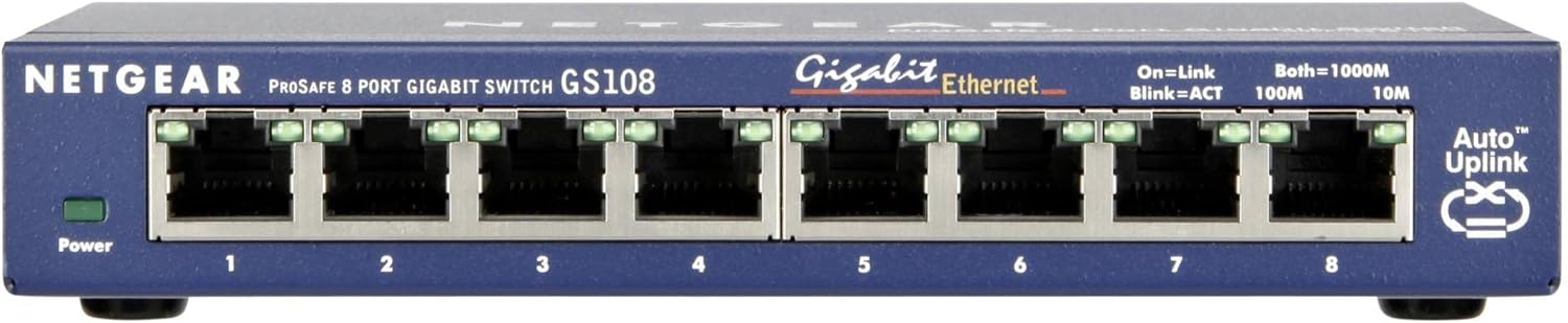 NETGEAR ProSafe GS108 Ethernet Switch, front view with ports