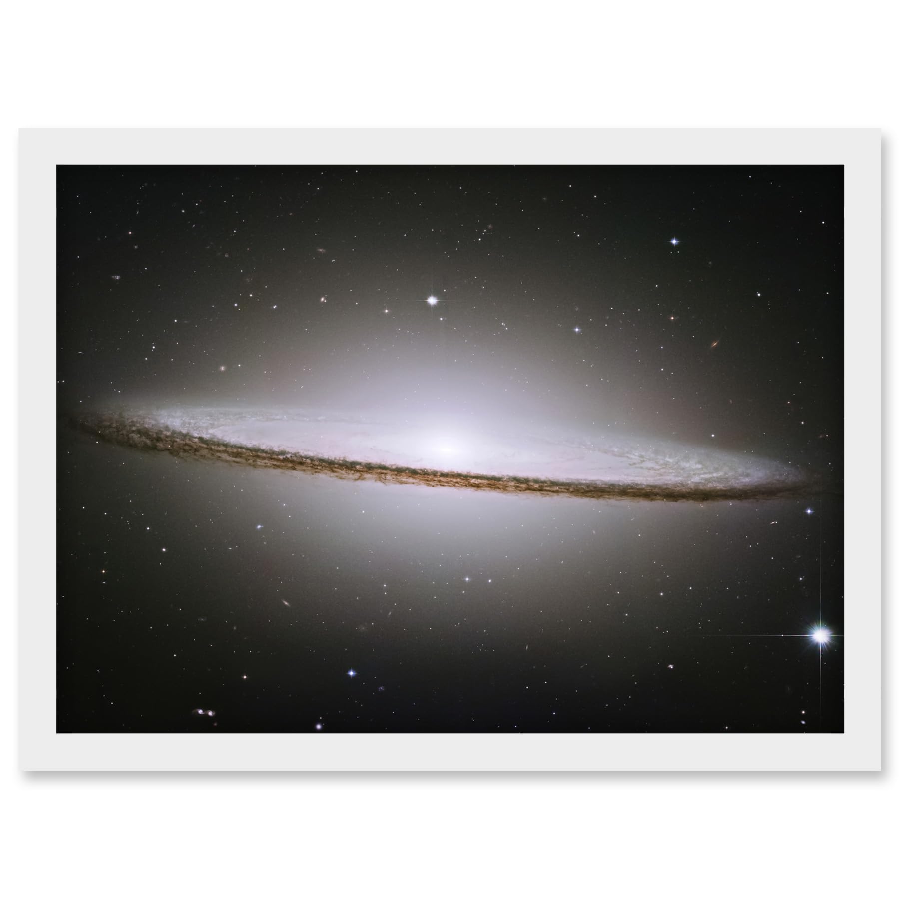 Artery8 Hubble Space Telescope Image The Majestic Sombrero Galaxy M104 Messier 104 Bright White Core Globular Clusters Swirling Dust Lanes Earth Artwork Framed A3 Wall Art Print