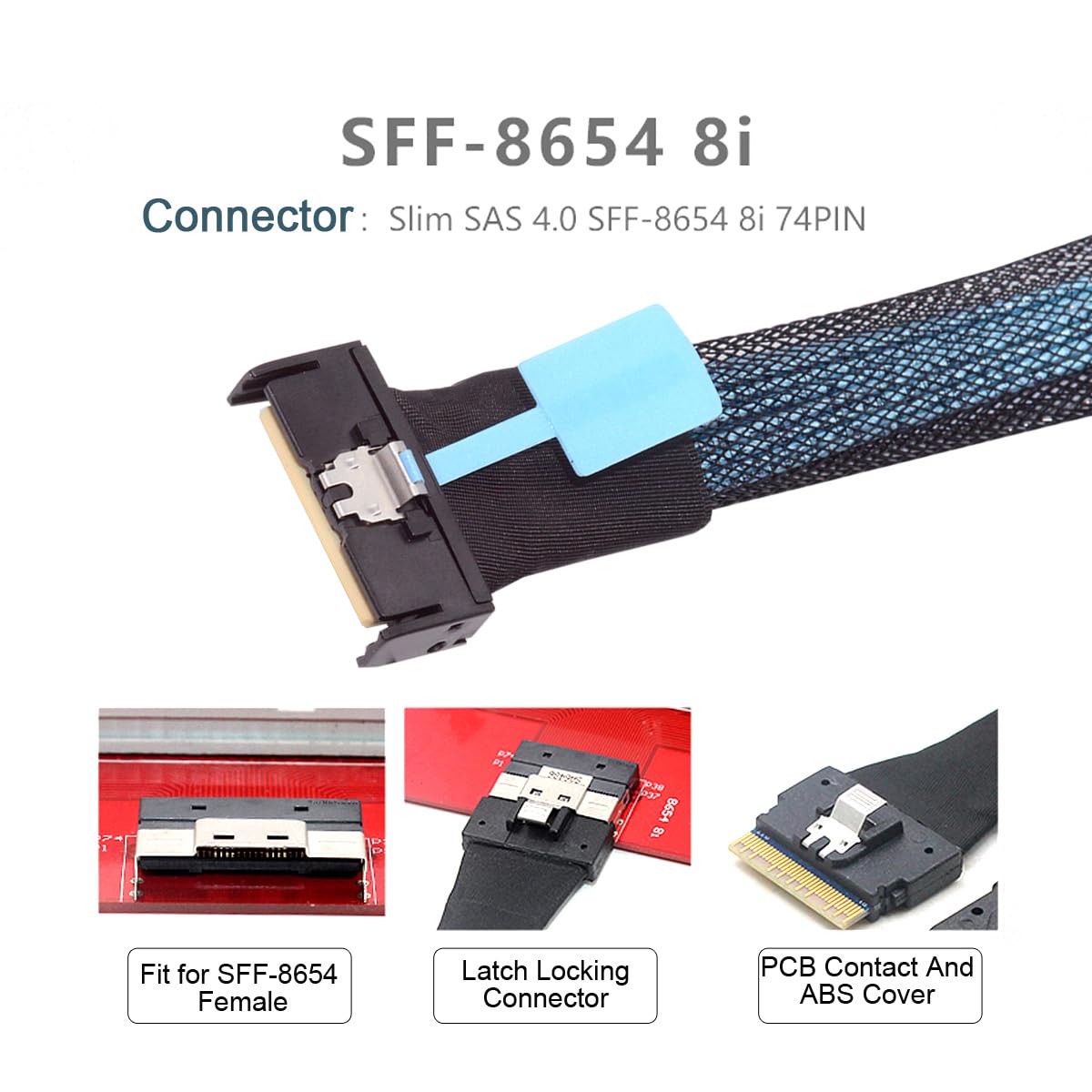 Cablecc Mini câble d'extension Cool Edge IO MCIO PCI-E Slimline 8i 74 broches PCI-E 5.0 mâle vers 74 broches SFF-8654 SAS 4.0 mâle 50 cm