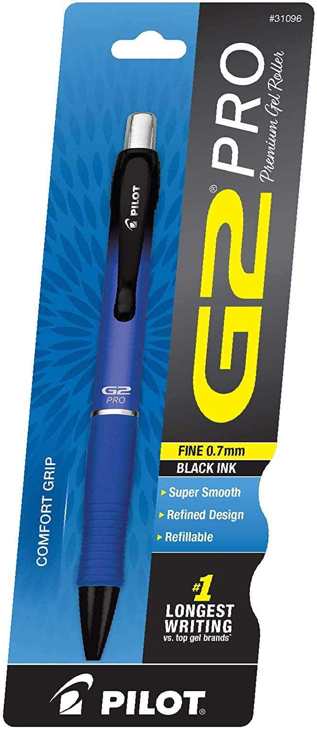 PILOT G2 Pro Refillable Retractable Rolling Ball Gel Pen, Fine Point,  Blue Barrel, Black Ink, Single Pen Pack