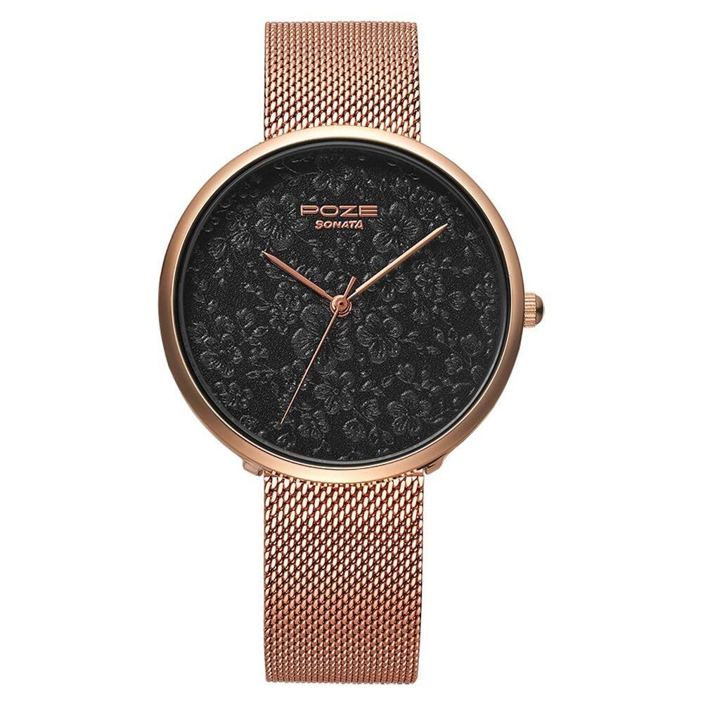 Sonata Poze Quartz Analog Black Dial Stainless Steel Strap Watch for Women-SP80047WM02W (B0CW9SD622) Amazon Price History, Amazon Price Tracker