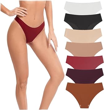 Seamless Thongs for Women No Show Panties V-Waisted Stretch Breathable Sexy Thong Underwear 7 Pack A Set,L