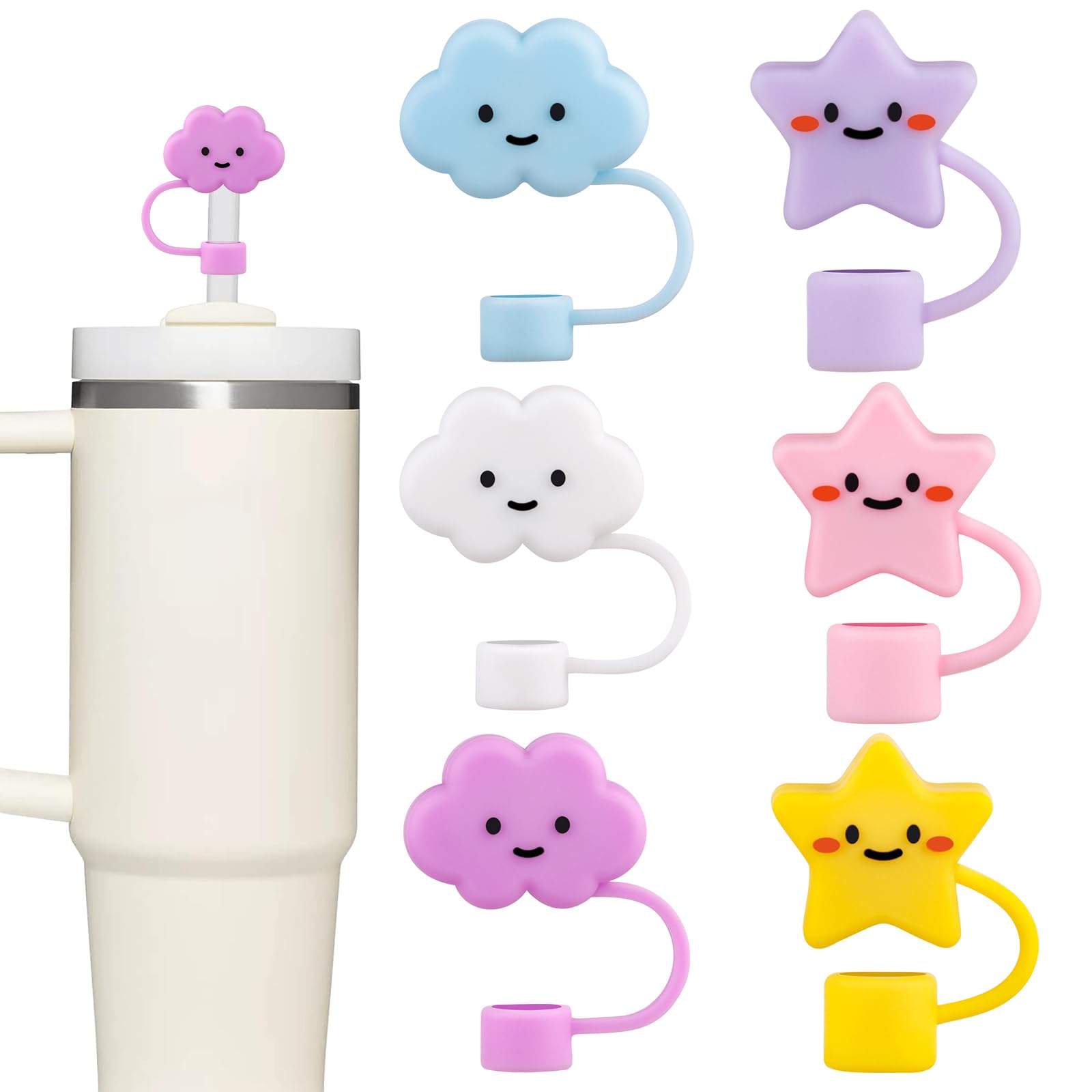 6Pcs Straw Covers Cap for 30&40 Oz Stanley Cups, Silicone Straw Toppers Cap for All 9-10mm Drinking Straws