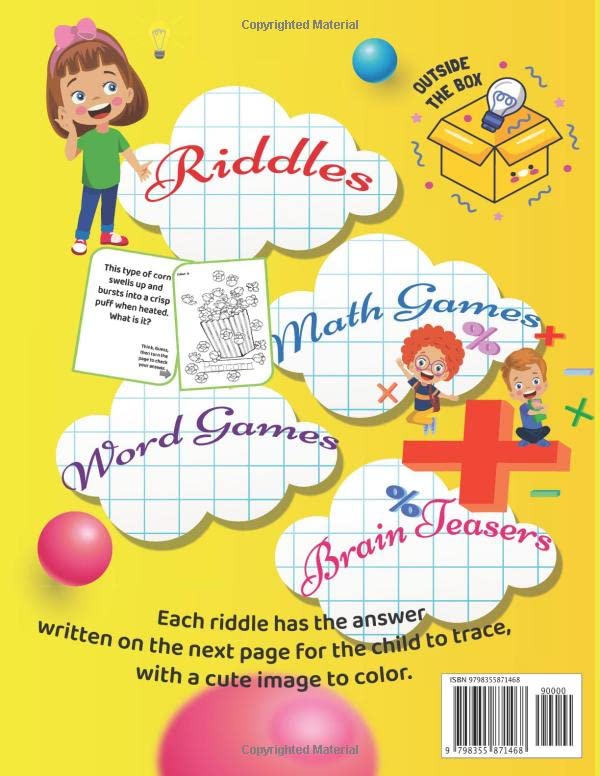 Fun Riddles and Brain Teasers for Smart kids: A Fun Logical Activity Colouring Book Includes Riddles, Math Games, Word Games and Brain Teasers Ages (6-8) years. Paperback – October 2022 image 3