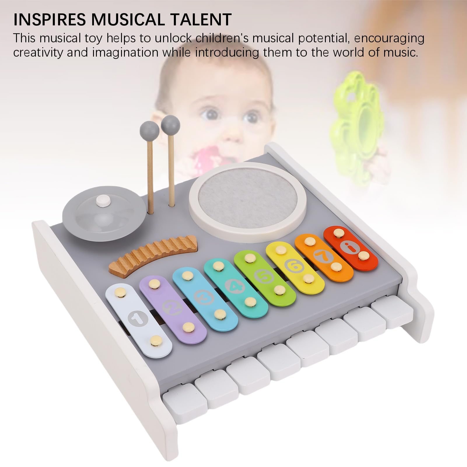 ASHATA Drewniana Muzyczna Zabawka Perkusyjna Wibrujący Instrument Muzyczny dla Małych Dzieci Koordynacja Ręka-oko 11,8 X 11,6 Cala