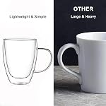 12 Oz Double Walled Glass Coffee Mugs with Handle,Insulated Layer Coffee Cups,Clear Borosilicate Thermal Glass Mugs,Tasse à café en verre Double paroi,Set of 4 for Cappuccino,Tea,Latte,Hot Beverage