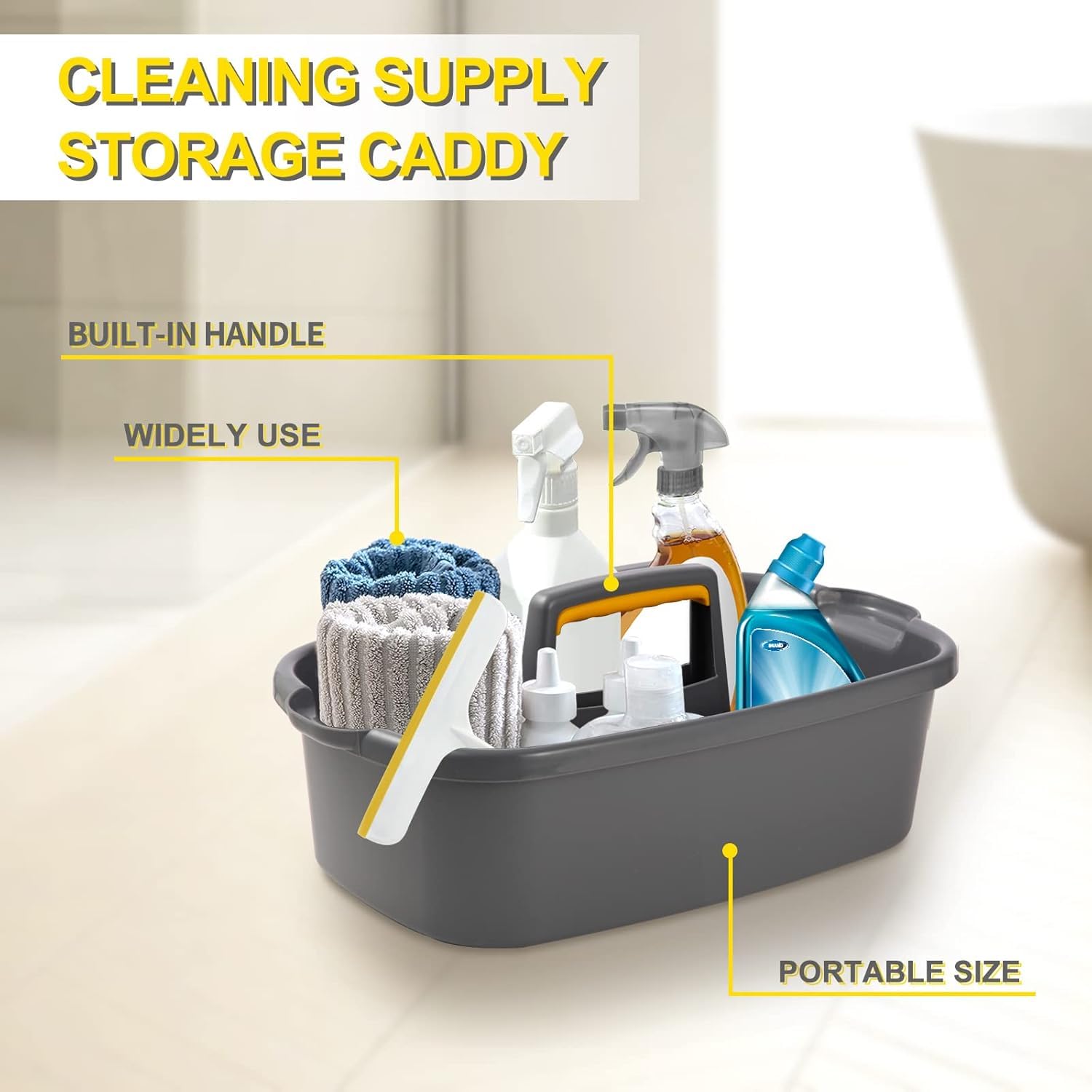 AMPLIN Large Cleaning Supplies Caddy Portable Shower Basket Supply Organizer with Handle Plastic Bucket Tool Storage for Bathroom, Bedroom, Kitchen, College Dorm, Garden, Dark Gray 3