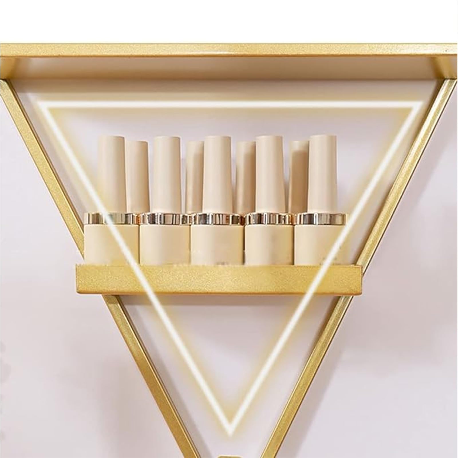Porta smalto da parete, organizer per trucco da parete, 10 pezzi, triangolo in ferro a 5 strati con ripiano, può contenere 550 flaconi di smalto, adatto per interni, centri estetici, spa (bianco 10 pe
