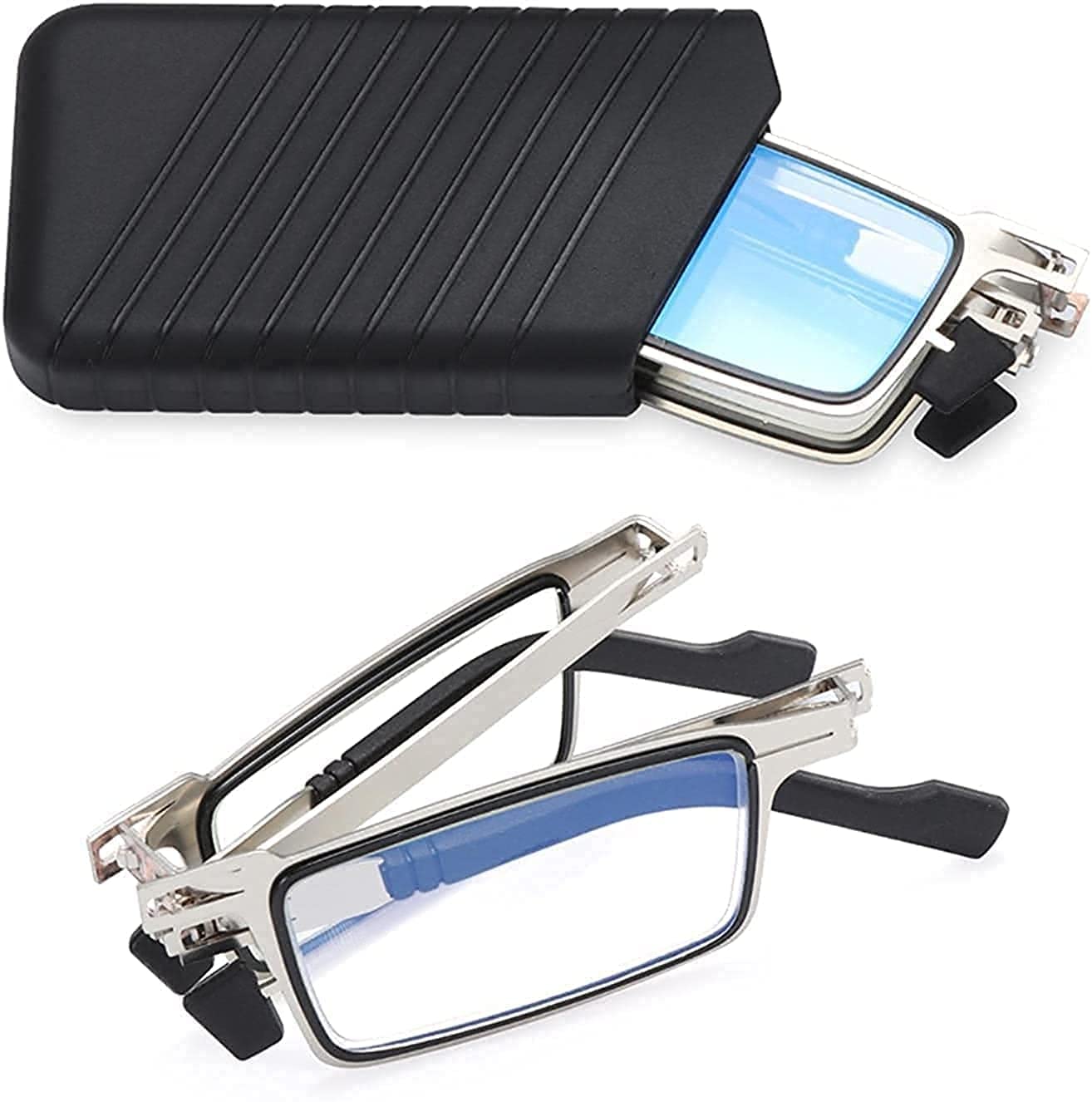 foldable Metal frame Rectangular Blue Block Glasses for Clear Vision, Powered Reading Glasses with Durable Polycarbonate Frame, Transparent Blue Glasses for Men and Women-image-13