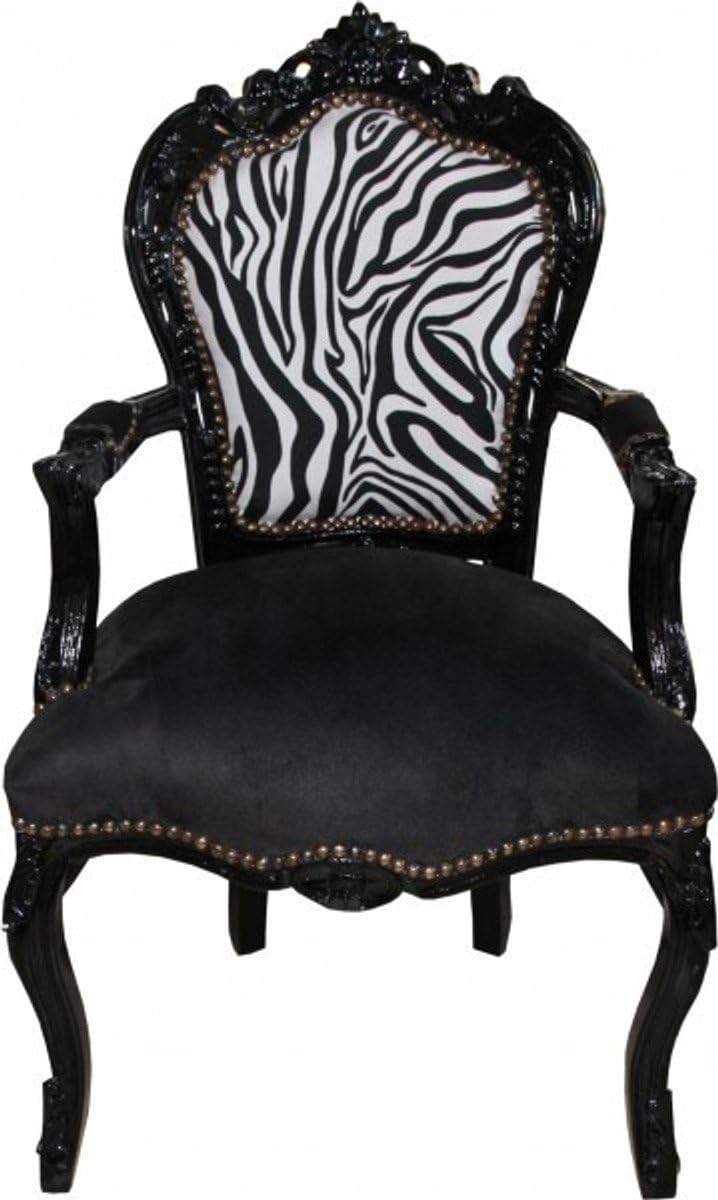 Casa Padrino Baroque Dining Chair Black/Zebra/Black with Armrests - Antique Furniture
