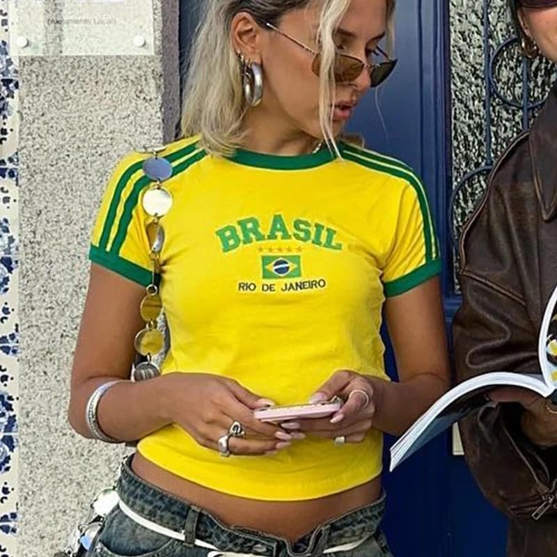 Vintage Graphic Baby Tees for Women Brazil Shirt Y2k Tops Baby Crop Tees 90s Summer Going Out Tops Streetwear Shirts - Image 5