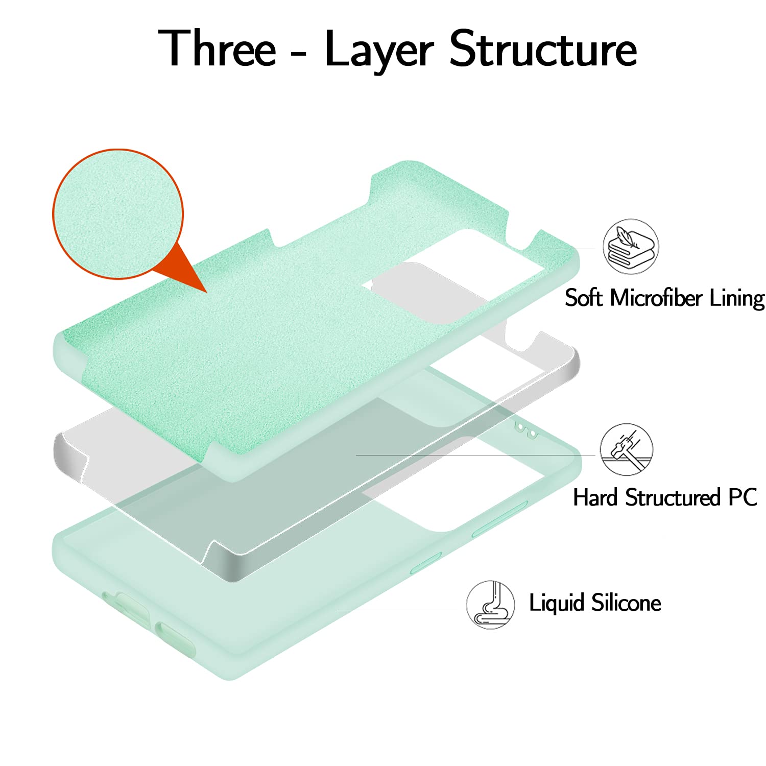 Funda para Samsung Galaxy S21 Ultra 5G de 6.8 pulgadas (2021), silicona líquida suave y forro de microfibra antiarañazos a prueba de golpes, compatible con S21 Ultra Cover (verde claro)