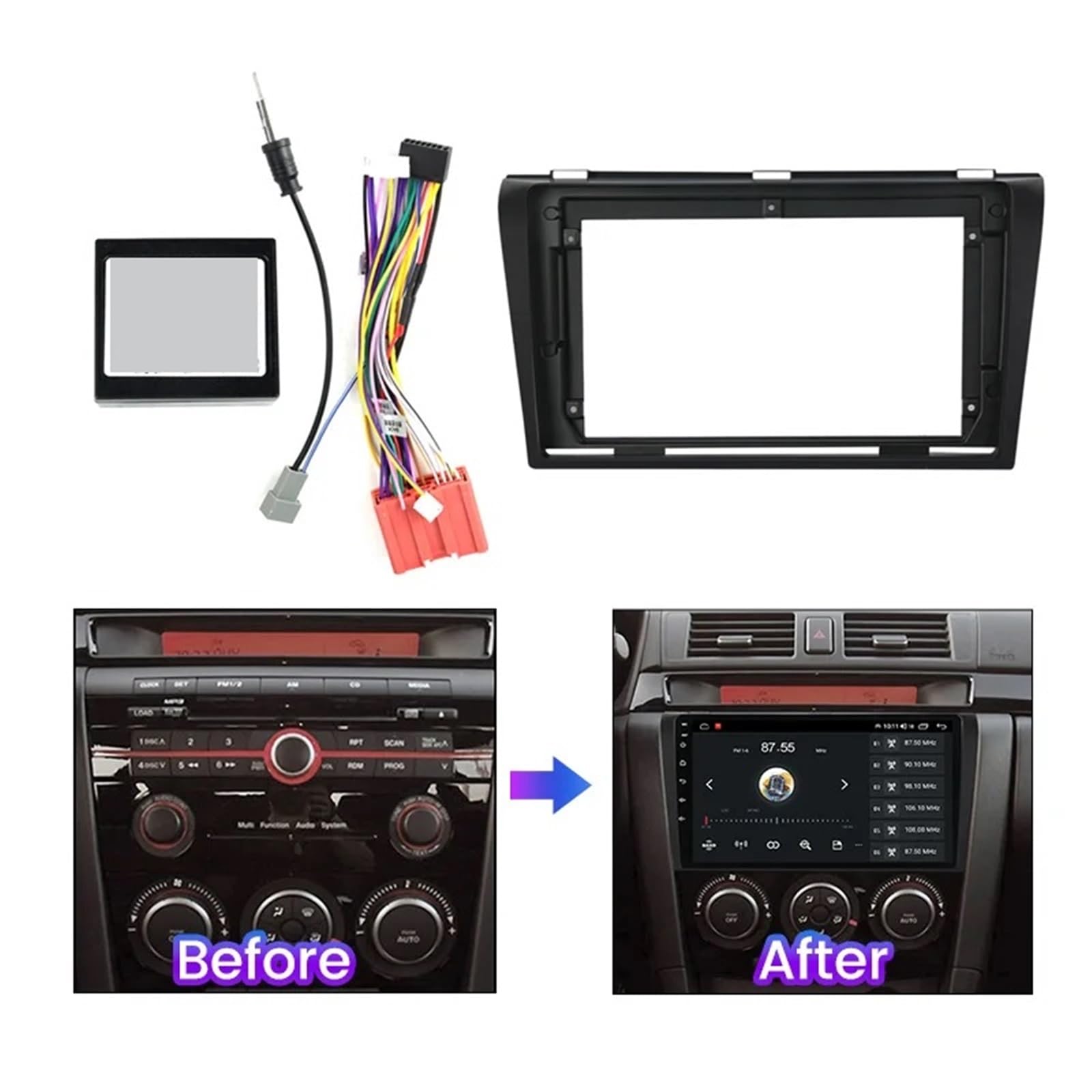 Radio Coche Adaptador Compatible con Mazda 3 2004-2009, Marco Frontal de 9 Pulgadas, Radio de Coche 2 DIN, GPS, Panel estéreo, Kit de Tablero Montaje Autoradio Marco