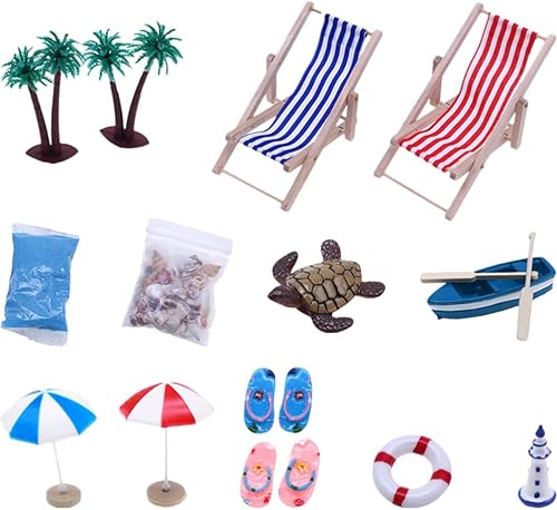 Miniatura 1 de 1 juego de decoración de casa de muñecas en miniatura, casa de muñecas plegable, silla de playa, paraguas junto al mar, accesorios de playa para