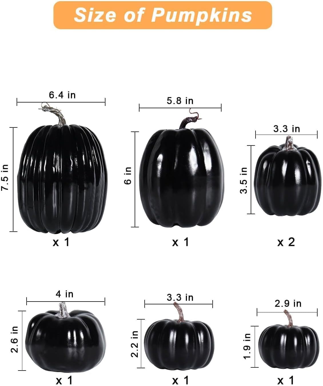 vensovo 12 Pcs Small and Large Blue Pumpkins for Decorating, 12 Pcs Black Foam Pumpkins for Fall Decor