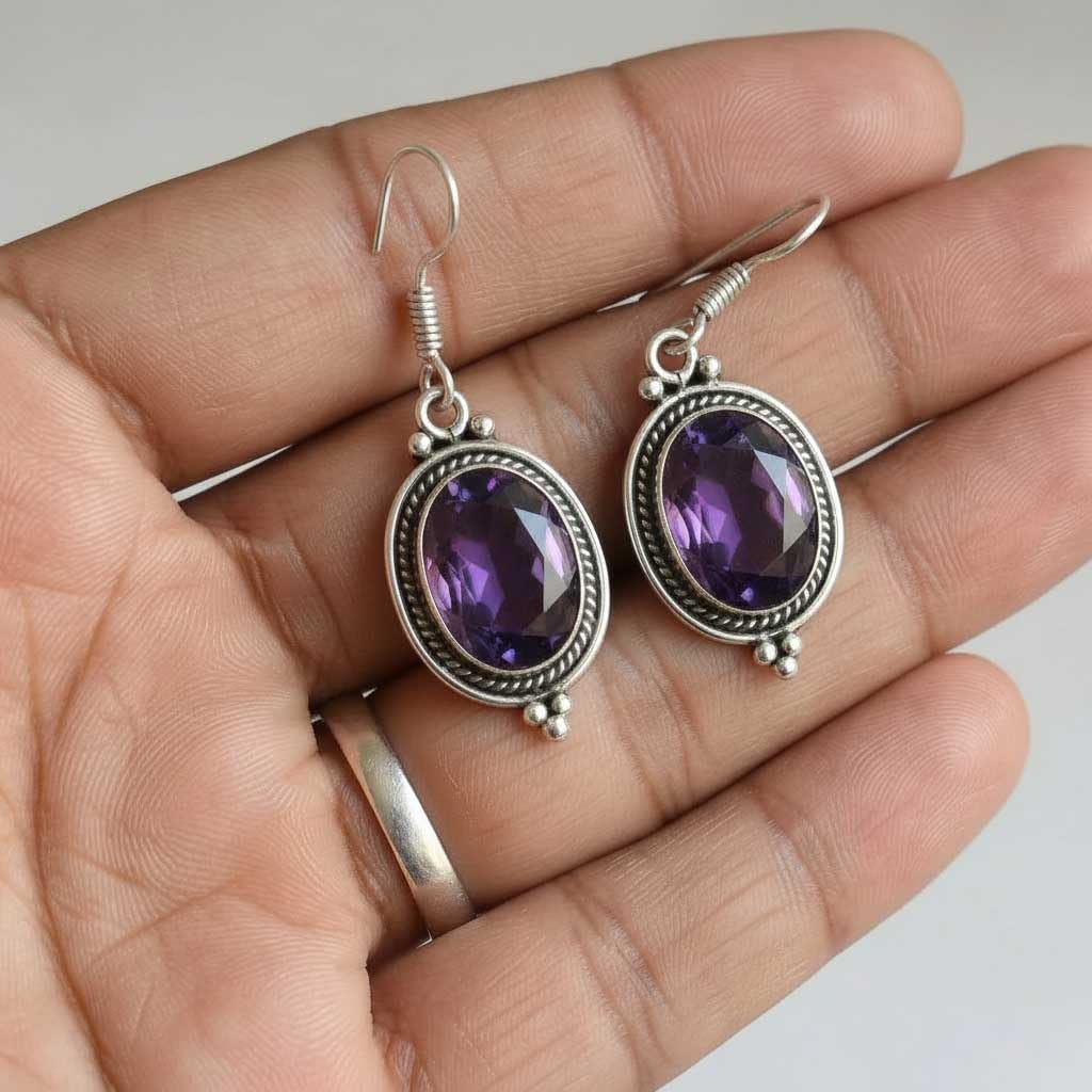 925 Sterling Silver Plated Handmade Jewelry Oval Turquoise, Carnelian, Amber, Rose Quartz Natural Gemstone Boho Drop Dangle Earring For Women