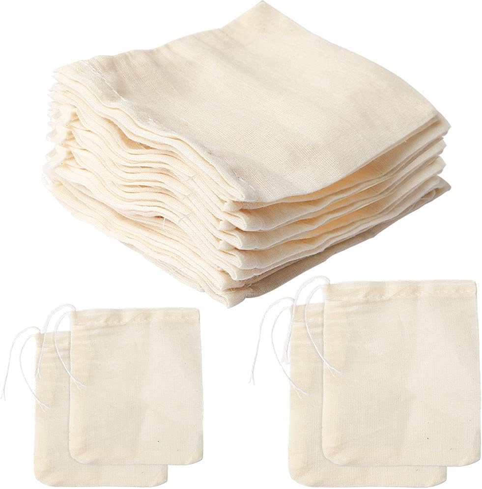 30Pcs 2 Size Reusable Drawstring Soup Bags,Tea Filter Bags Cotton Soup Bags Gravy Broth Brew Stew Bags for Home Office Travel (4x3inch,4x6inch)