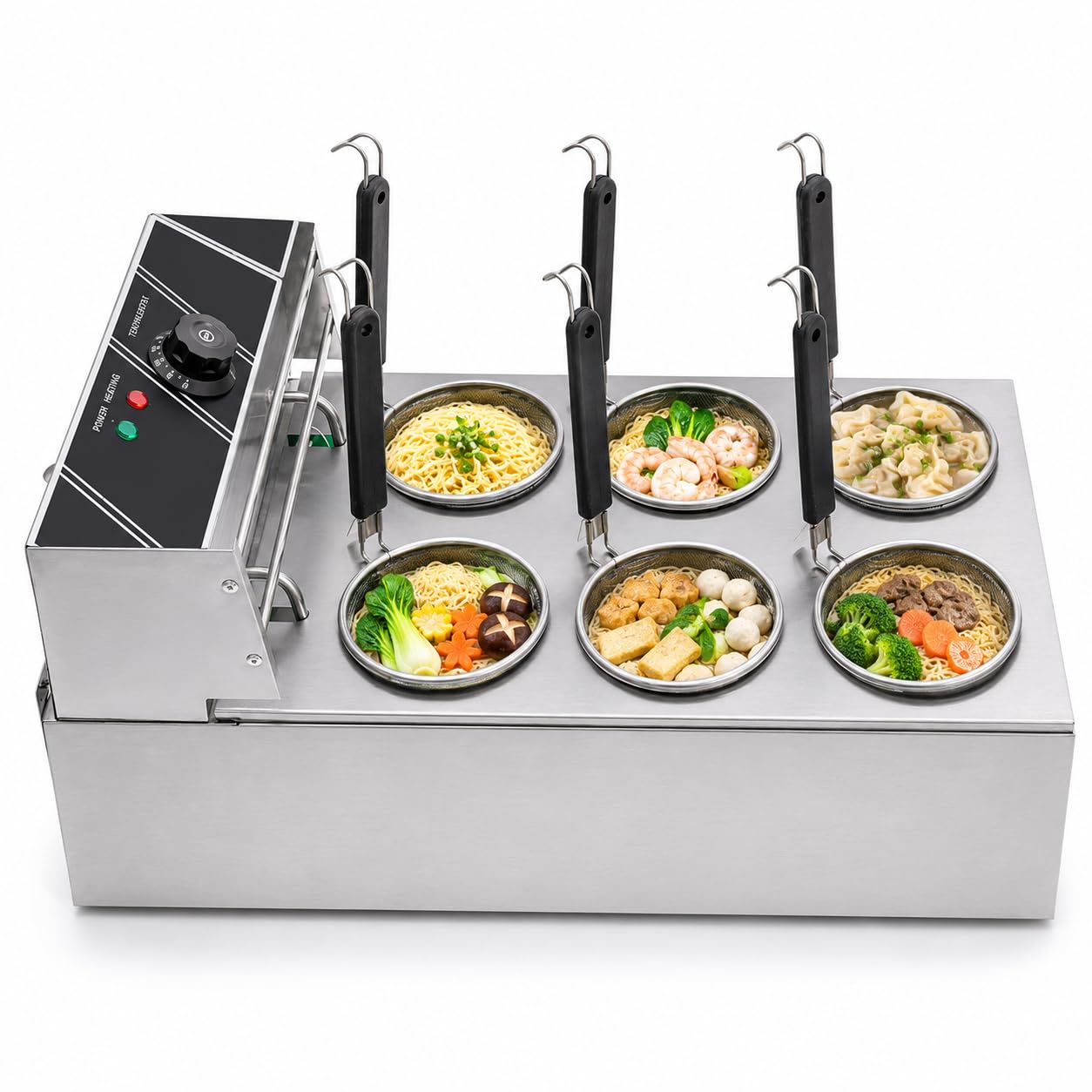 20L Commercial Cuiseur Pâtes Électrique 3200W Avec 6 Paniers,Température Réglable 140℉-392℉ Pour Cuire Nouilles,Saucisses, Boulettes Poisson, Radis, Tofu,Légumes, etc.