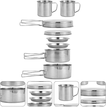 Steel Cookware Set - 8PCS Non-Stick Induction Pan Set | Stainless Steel Cookware Set, Steel Pots and Pans Set, Cookware Set with Touch Handles, Outdoor Kitchen Cookware for Traveling
