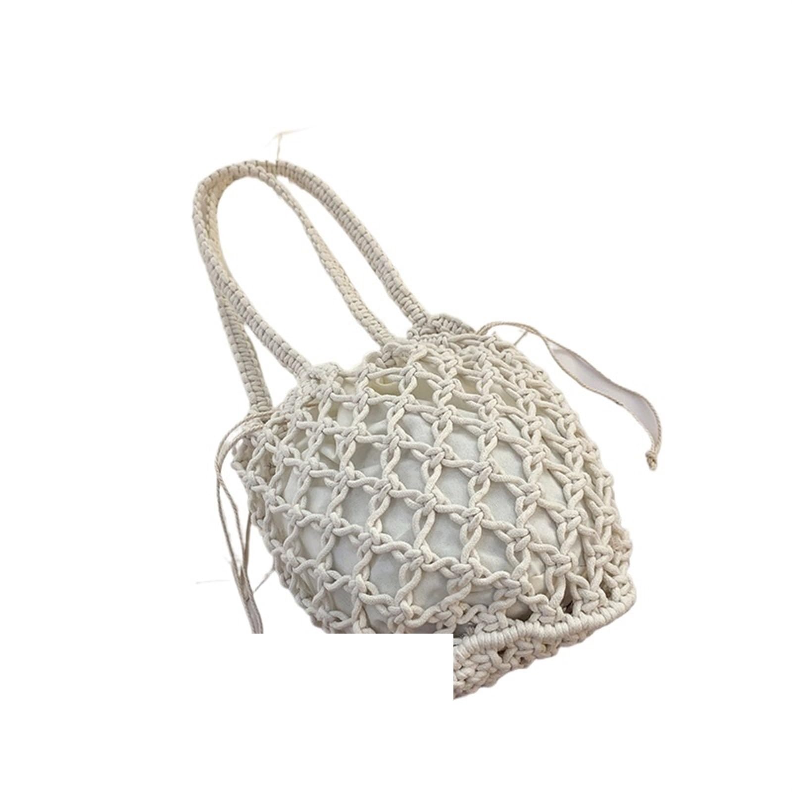 Borsa Donna a Spalla in Maglia Borsa da spiaggia estiva for donna Borse a tracolla a secchiello lavorate a maglia in corda di rete Borsa da viaggio cava reticolata Borsa da donna alla moda(Beige)
