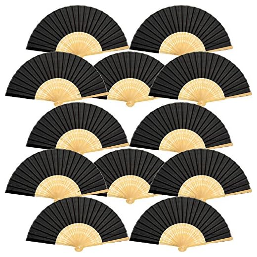 Pack de 12 abanicos de mano de seda de bambú plegables abanicos de mano plegados para regalo de boda de iglesia, regalos de fiesta, decoración DIY