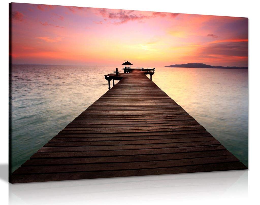Panther Print Coastal Pier Canvas Wall Art Picture Print (36X24)