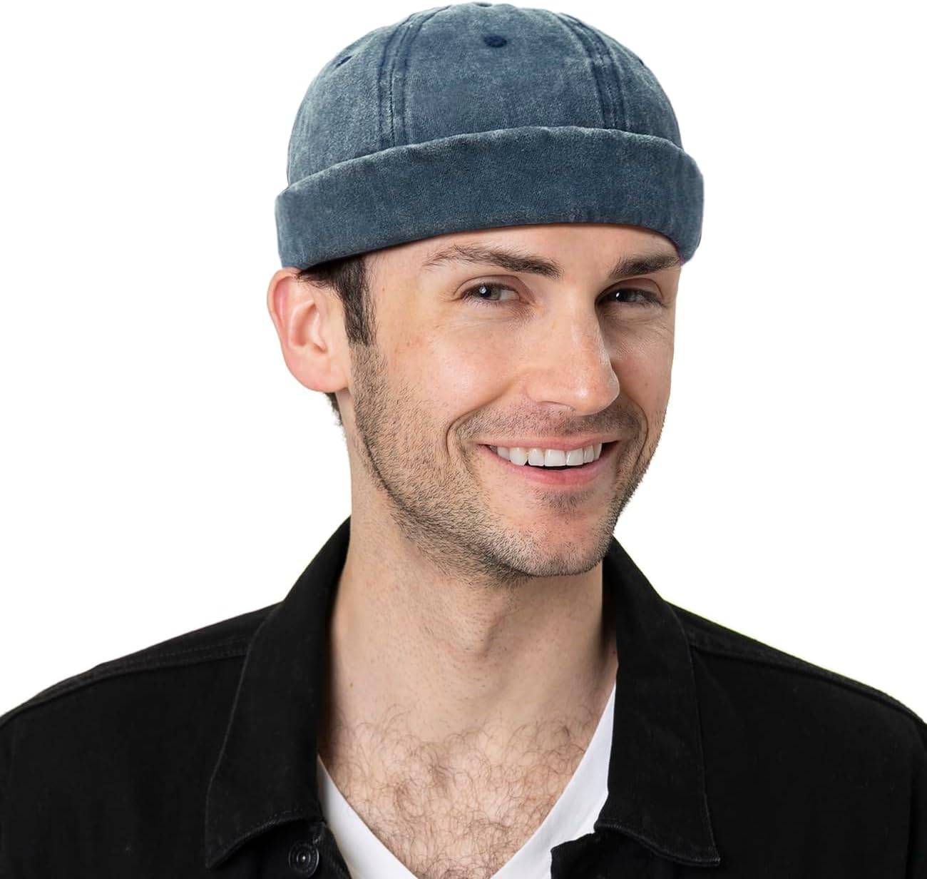 XYIYI Washed Cotton Brimless Hats for Men Vintage Docker Beanie Cap Rolled Cuff Skullcap - Image 2