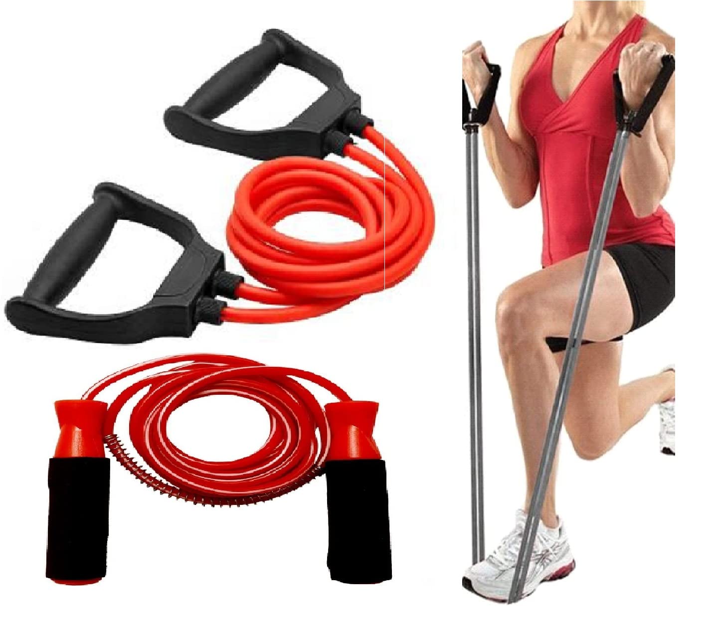 Resistance Tube and Skipping Rope Combo with Adjustable D Handle Elastic Rubber Exercise Band for Stretching, Workout, Home Gym and Toning with Grip D Shaped Handles for Men and Women (B09PRRNYCG) Amazon Price History, Amazon Price Tracker