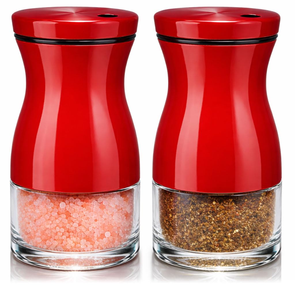 Juego de salero y pimentero con orificios ajustables para vertero, color rojo