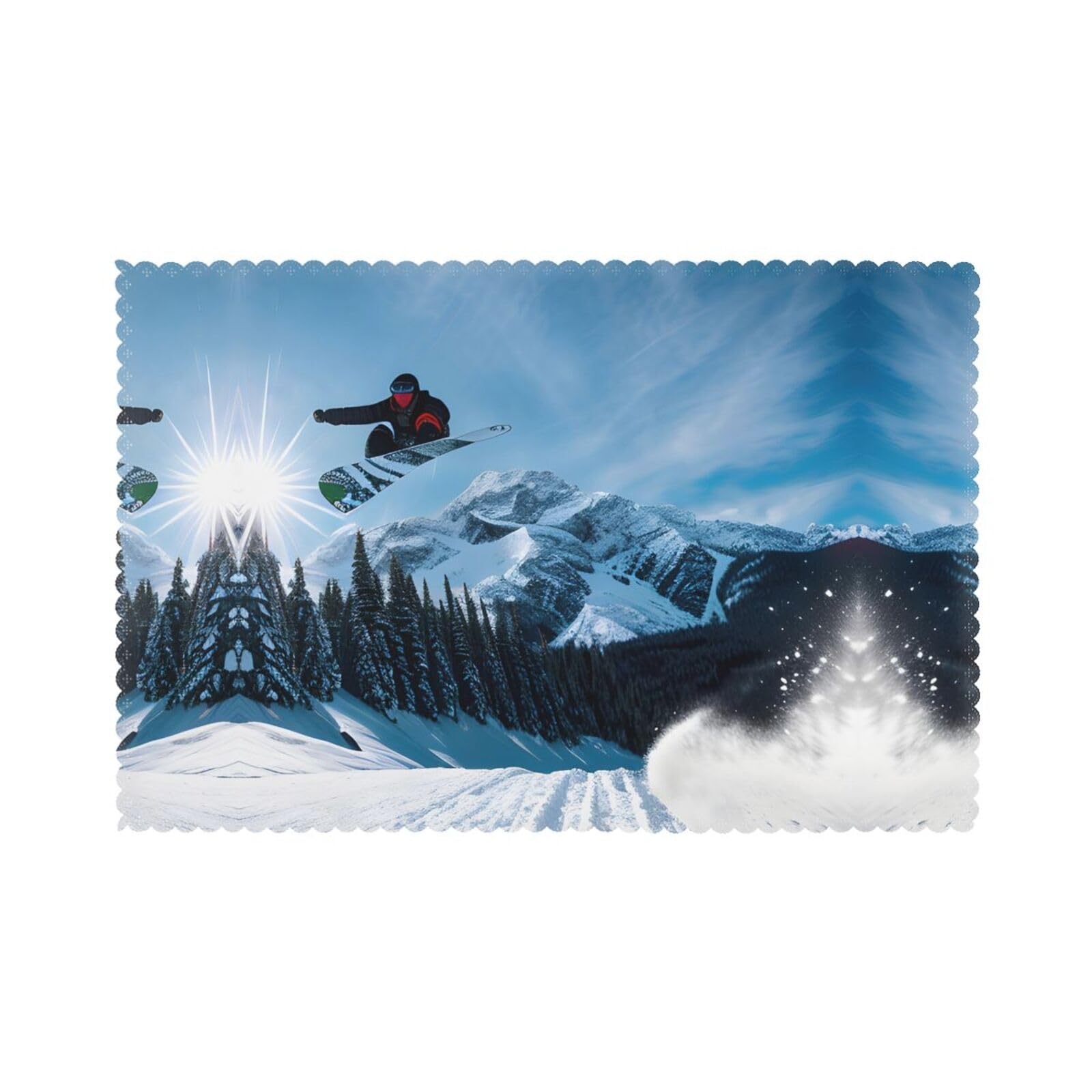Snowboarding Christmas Placemats Set of 6,Washable Table Mats